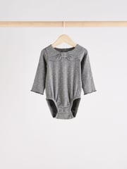 Grey Bow Neckline Baby Long Sleeve 100% Cotton Bodysuits 3 Pack - Image 5 of 10