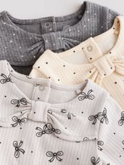 Grey Bow Neckline Baby Long Sleeve 100% Cotton Bodysuits 3 Pack - Image 6 of 10