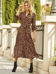Sosandar Brown Midi Shirt Dress With Belt - Image 1 of 5