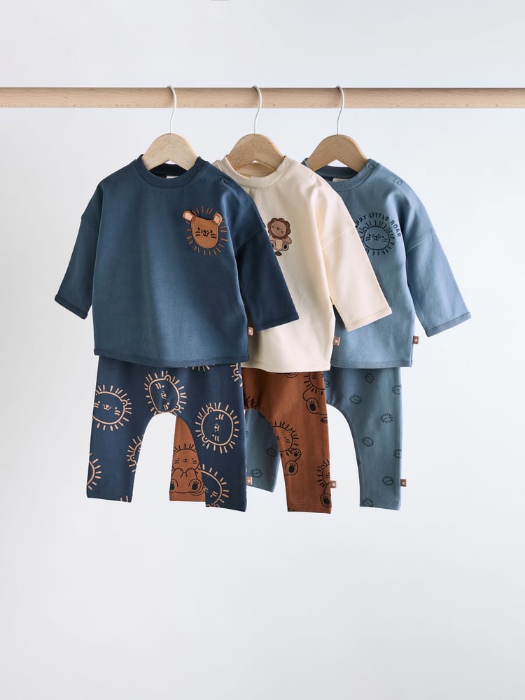 Navy Blue Lion Baby Tops and Leggings 6 Piece Set - Image 1 of 15