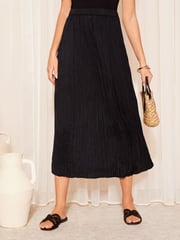 Friends Like These Black Soft Crinkle Satin Midi Skirt - Image 1 of 4