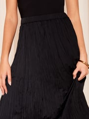 Friends Like These Black Soft Crinkle Satin Midi Skirt - Image 2 of 4