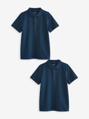 Navy Regular Fit Cotton School Short Sleeve 100% Cotton Polo Shirts 2 Pack (3-16yrs) - Image 1 of 4