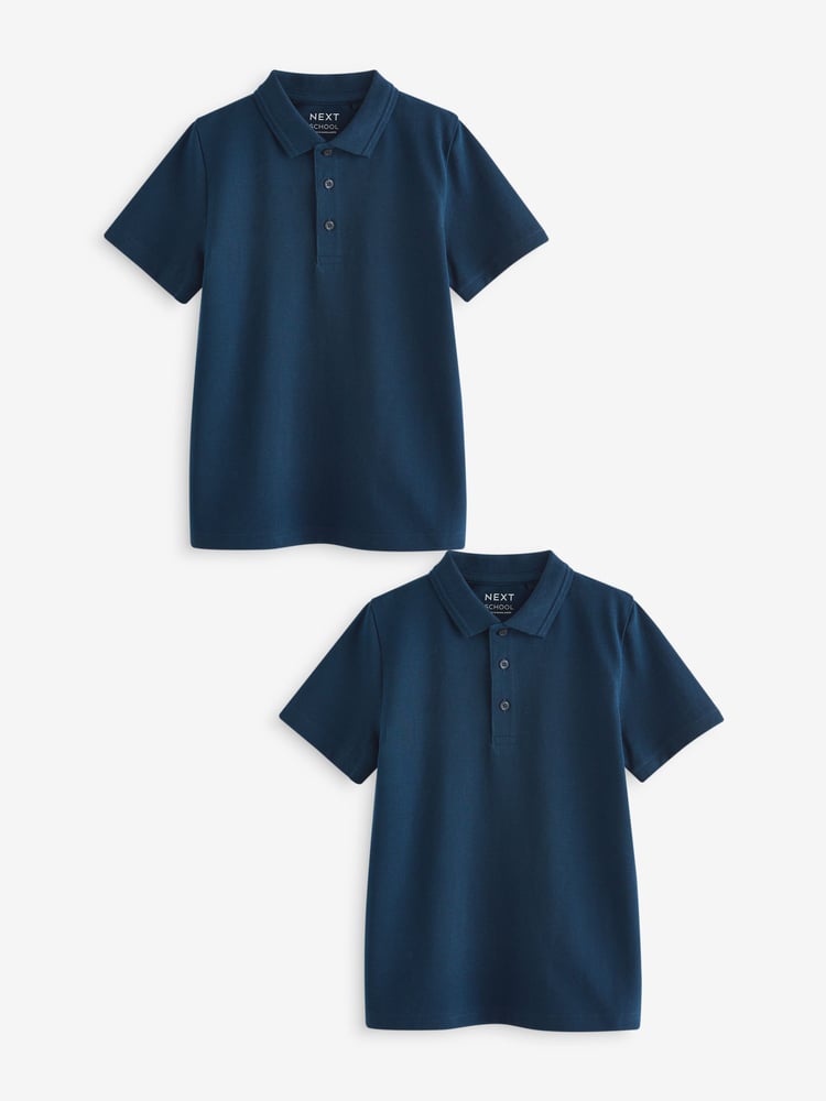 Navy Regular Fit Cotton School Short Sleeve 100% Cotton Polo Shirts 2 Pack (3-16yrs) - Image 1 of 4