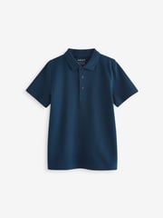 Navy Regular Fit Cotton School Short Sleeve 100% Cotton Polo Shirts 2 Pack (3-16yrs) - Image 2 of 4