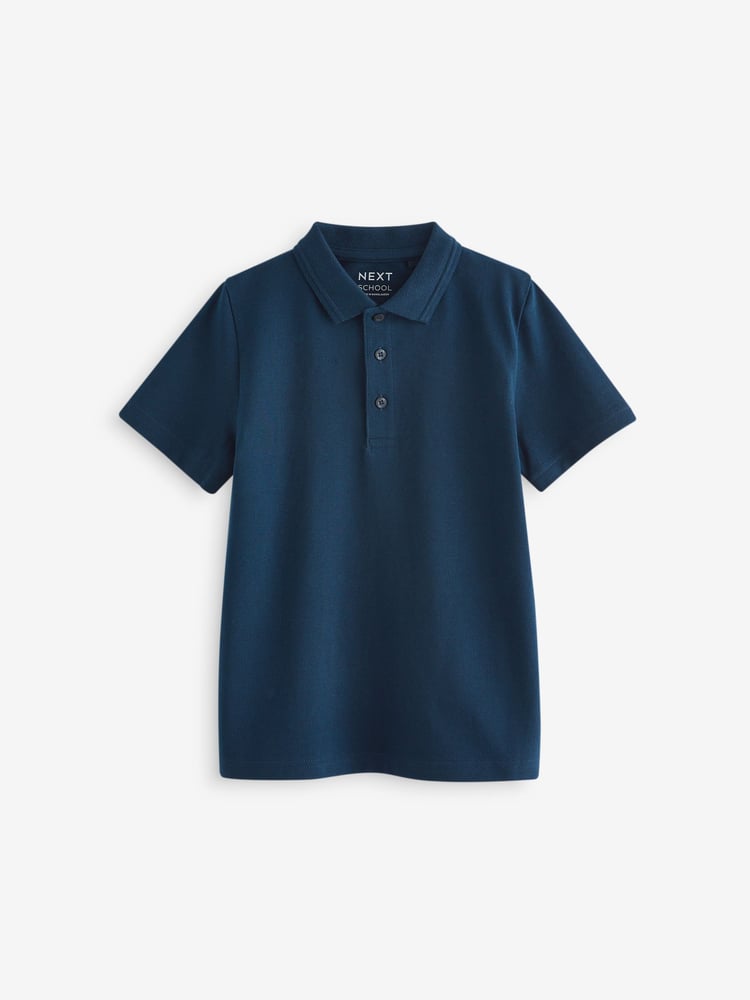 Navy Regular Fit Cotton School Short Sleeve 100% Cotton Polo Shirts 2 Pack (3-16yrs) - Image 2 of 4