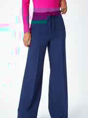 Roman Blue Wide Leg Tie Front Stretch Trousers - Image 1 of 5