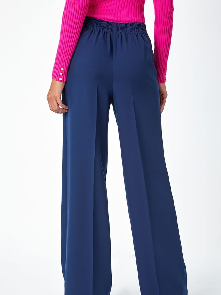 Roman Blue Wide Leg Tie Front Stretch Trousers - Image 2 of 5