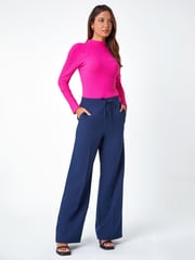 Roman Blue Wide Leg Tie Front Stretch Trousers - Image 3 of 5