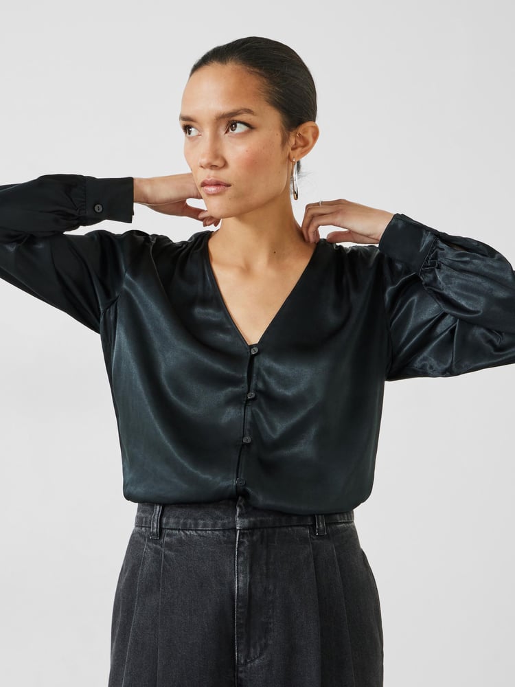 Hush Black Priscilla Satin Tie Blouse - Image 1 of 5