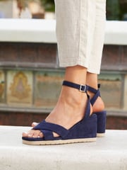 Linzi Blue Imogen Lightweight Faux Suede Crossover Front Wedge - Image 1 of 5
