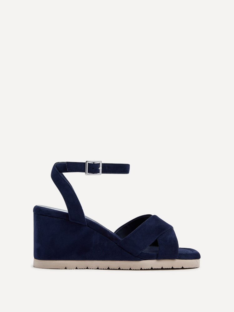 Linzi Blue Imogen Lightweight Faux Suede Crossover Front Wedge - Image 2 of 5