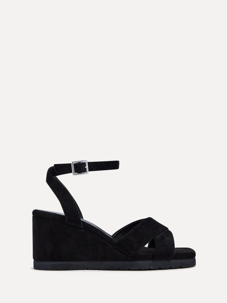 Linzi Black Imogen Lightweight Faux Suede Crossover Front Wedge - Image 2 of 5