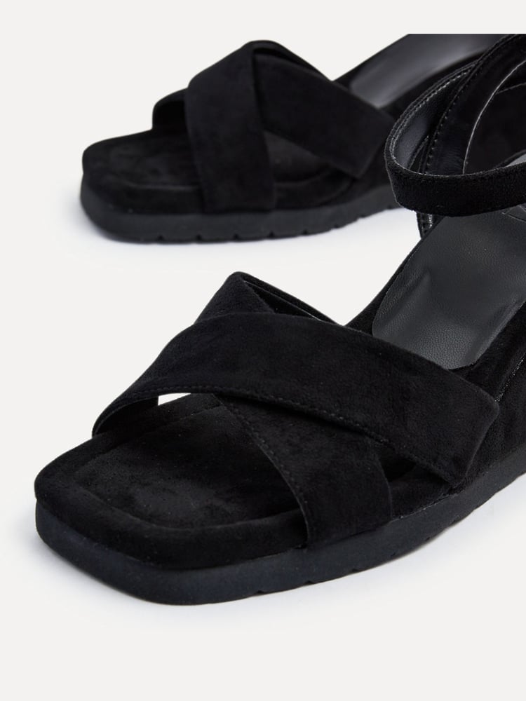 Linzi Black Imogen Lightweight Faux Suede Crossover Front Wedge - Image 5 of 5