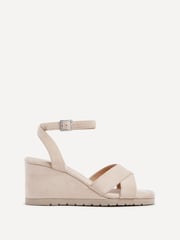 Linzi Cream Imogen Lightweight Faux Suede Crossover Front Wedge - Image 2 of 5