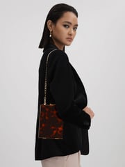 Reiss Tortoise Gigi Acetate Clutch Bag - Image 3 of 6
