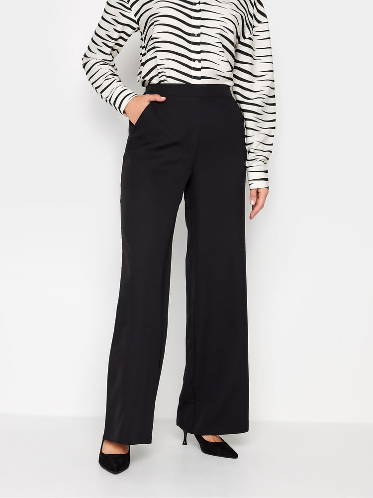 Long Tall Sally Black Elasticated Wide Leg Trousers - Image 1 of 4
