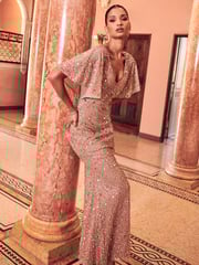 Quiz Pink Sequin V Neck Batwing Maxi Dress - Image 3 of 5