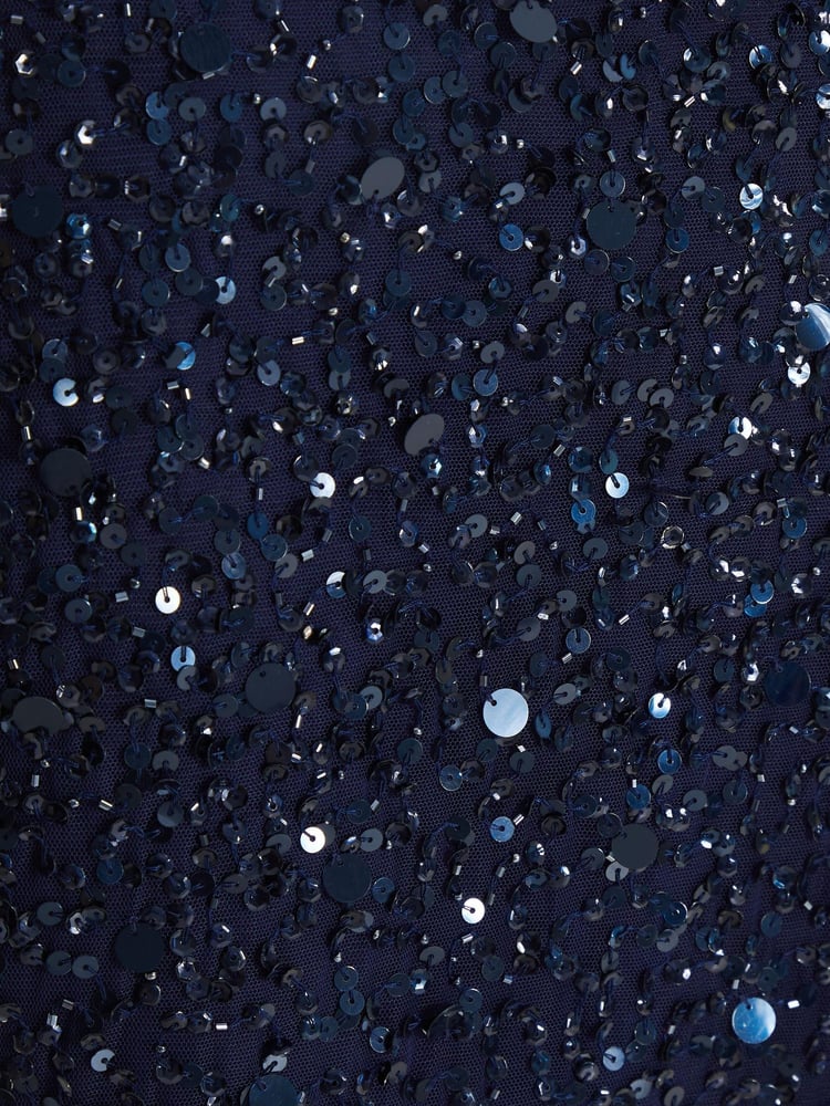 Quiz Navy Blue Sequin V Neck Batwing Maxi Dress - Image 4 of 4