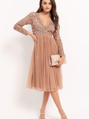 Maya Pink Embellished Wrap Long Sleeve Midi Dress - Image 3 of 4