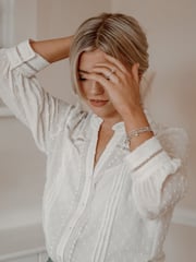 Love & Roses Ivory Dobby Polka Dot Lace Trim 3/4 Sleeve Button Through Blouse - Image 4 of 4