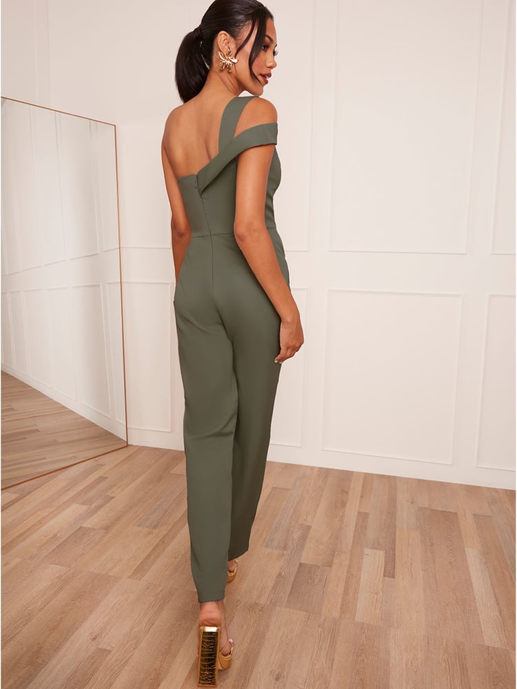 Chi Chi London Green One Shoulder Jumpsuit - Image 2 of 5 Chi Chi London Green One Shoulder Jumpsuit - Image 2 of 5