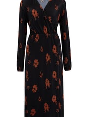 Pour Moi Black/ Chocolate Jada Plisse Long Sleeve Wrap Midi Dress - Image 4 of 5