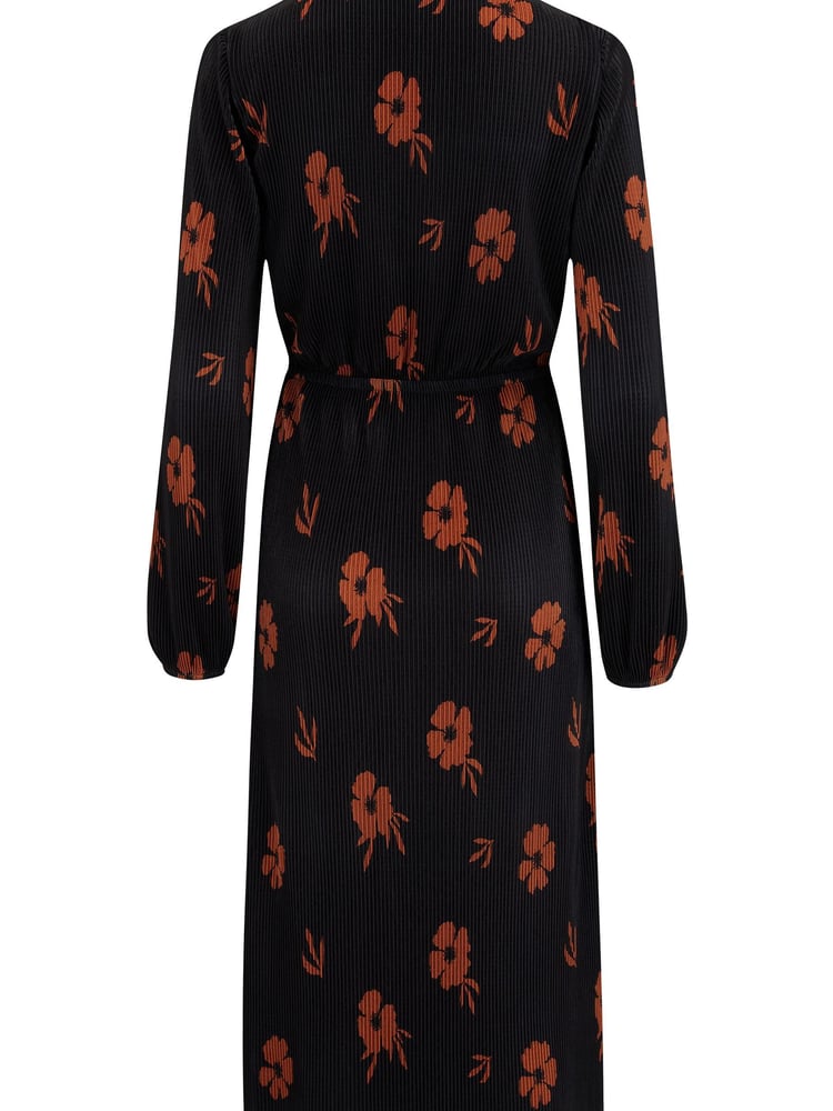 Pour Moi Black/ Chocolate Jada Plisse Long Sleeve Wrap Midi Dress - Image 5 of 5