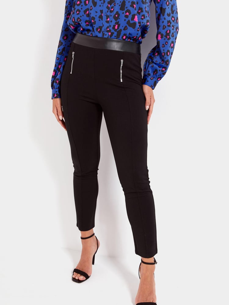 Pour Moi Black Amy Faux Leather Waistband Slim Ponte Trouser - Image 2 of 5