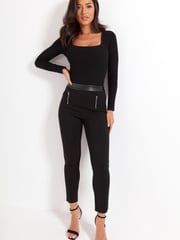 Pour Moi Black Amy Faux Leather Waistband Slim Ponte Trouser - Image 3 of 5