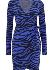 Pour Moi Blue Bryony Slinky Recycled Jersey Wrap Mini Dress - Image 4 of 5