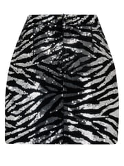 Pour Moi Black Zebra Selena Velvet Sequin Mini Skirt - Image 4 of 5