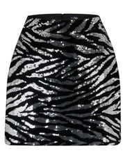 Pour Moi Black Zebra Selena Velvet Sequin Mini Skirt - Image 5 of 5
