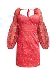 Chi Chi London Red Long Sleeve Floral Lace Mini Dress - Image 5 of 5