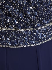 Quiz Navy Blue Sequin Chiffon Wrap Palazzo Jumpsuit - Image 5 of 5