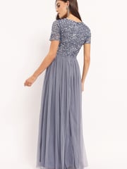 Maya Blue V Neck Short Sleeve Sequin Maxi Dress - Image 3 of 4