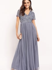 Maya Blue V Neck Short Sleeve Sequin Maxi Dress - Image 4 of 4