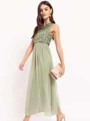 Maya Sage Green Sleeveless Sequin Midaxi Overlay Dress - Image 3 of 4