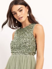 Maya Sage Green Sleeveless Sequin Midaxi Overlay Dress - Image 4 of 4