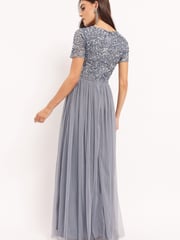 Maya Blue Petite V Neck Short Sleeve Sequin Maxi Dress - Image 2 of 4