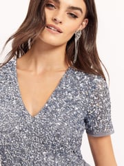 Maya Blue Petite V Neck Short Sleeve Sequin Maxi Dress - Image 4 of 4
