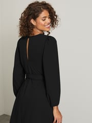 Lipsy Black Long Sleeve Round Neck Tie Waist Shift Dress - Image 2 of 4