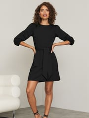 Lipsy Black Long Sleeve Round Neck Tie Waist Shift Dress - Image 3 of 4