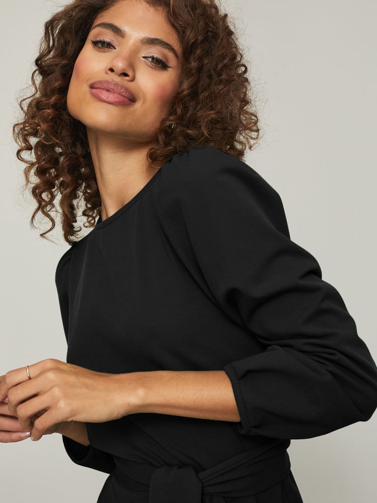 Lipsy Black Long Sleeve Round Neck Tie Waist Shift Dress - Image 4 of 4 Lipsy Black Long Sleeve Round Neck Tie Waist Shift Dress - Image 4 of 4
