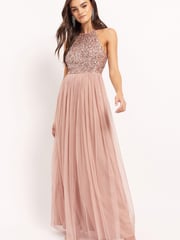 Maya Pink Halterneck Delicate Sequin Maxi Dress - Image 1 of 4
