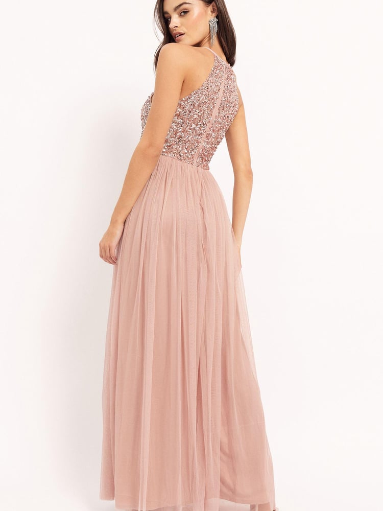 Maya Pink Halterneck Delicate Sequin Maxi Dress - Image 2 of 4
