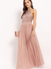 Maya Pink Halterneck Delicate Sequin Maxi Dress - Image 3 of 4