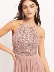Maya Pink Halterneck Delicate Sequin Maxi Dress - Image 4 of 4