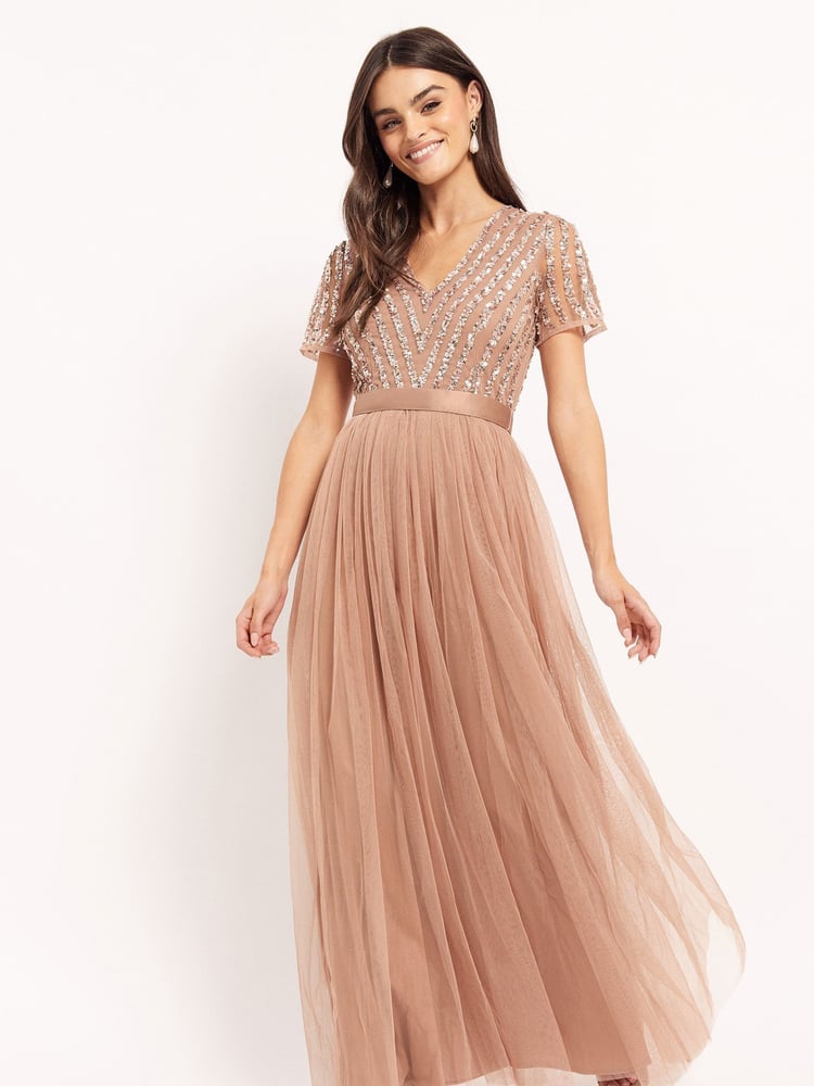 Maya Light Pink Chevron Sequin Maxi Dress - Image 1 of 4