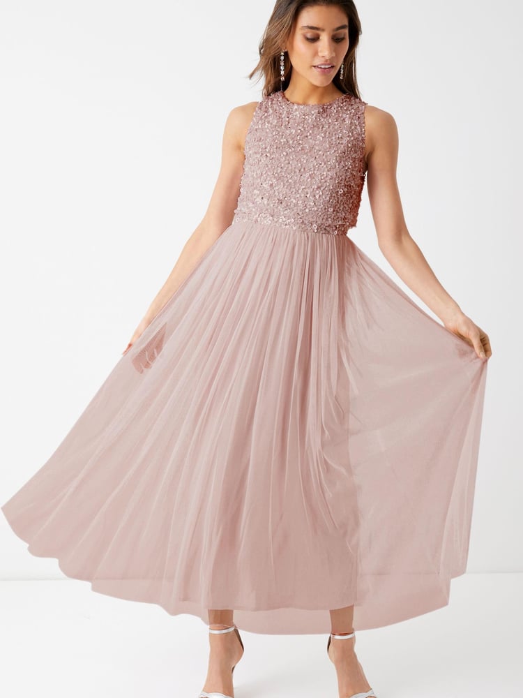 Maya Pink Sleeveless Sequin Midaxi Overlay Dress - Image 2 of 4 Maya Pink Sleeveless Sequin Midaxi Overlay Dress - Image 2 of 4